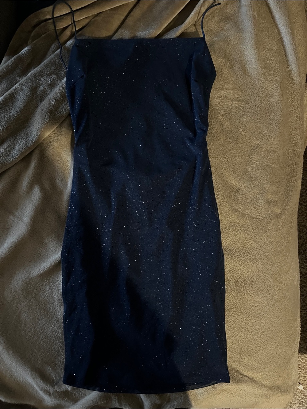 Navy Sparkle Spaghetti-Strap open back Mini Dress